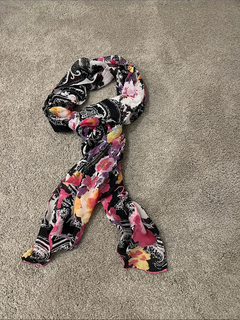 Floral Black & Pink Lightweight Women's Scarf
